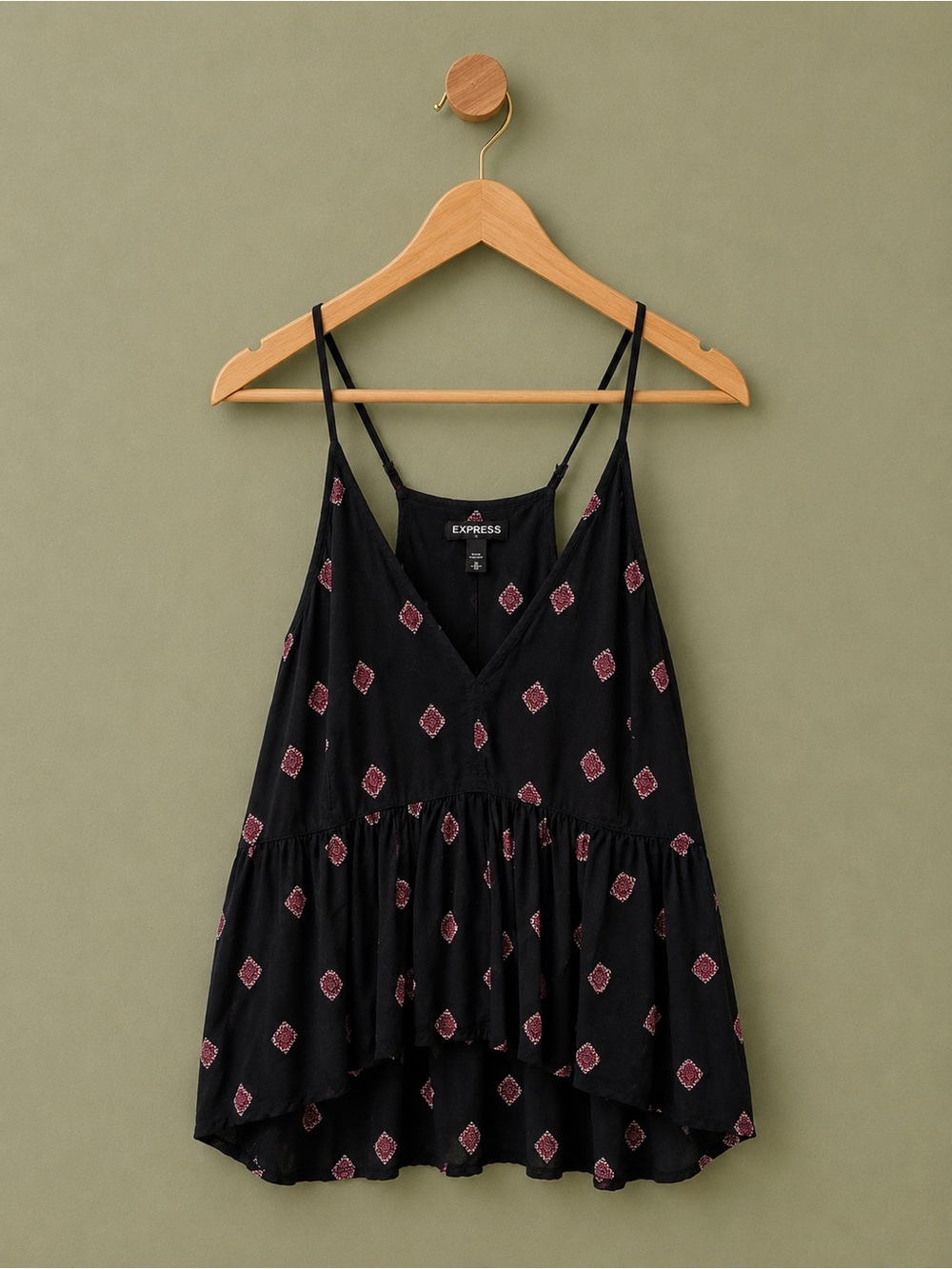 Express Black Spaghetti-Strap Printed Tank Top